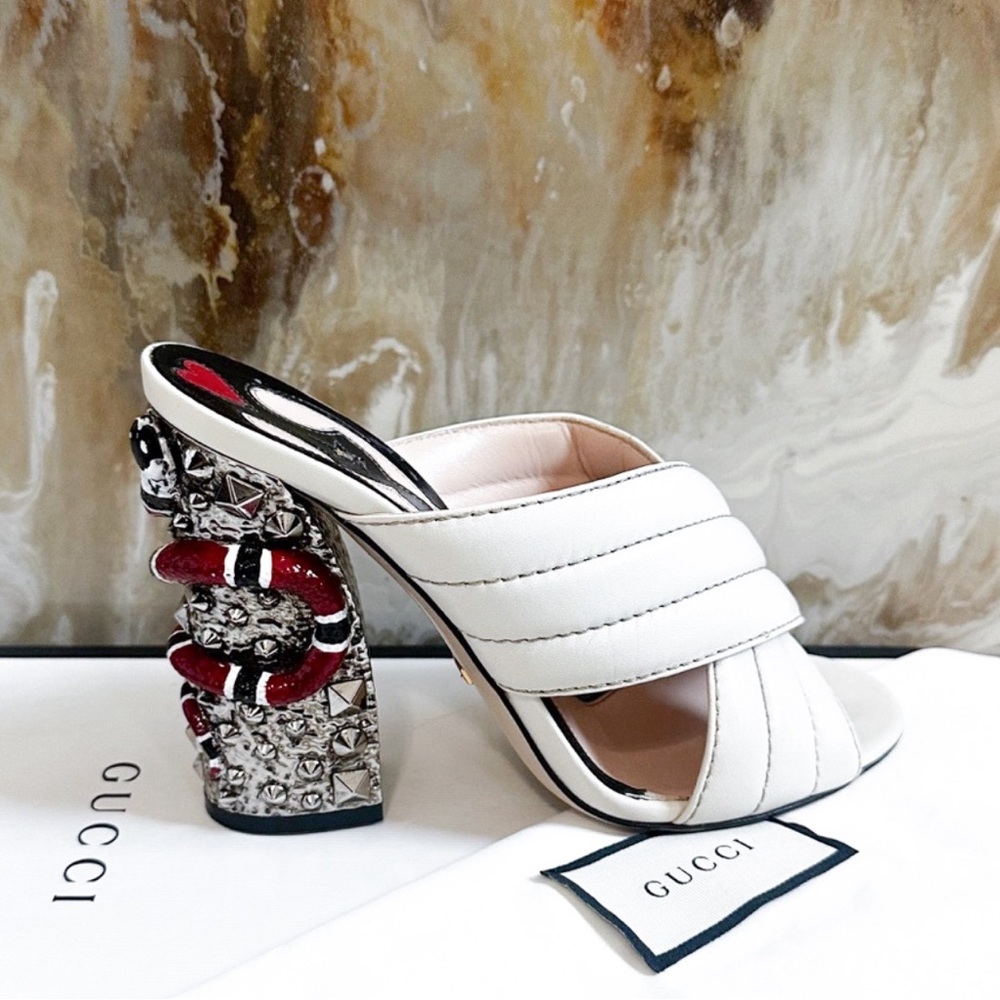 Malaga Kid Kingsnake Webby Crossover High Heel Slide Sandals Sz 38 Mystic White